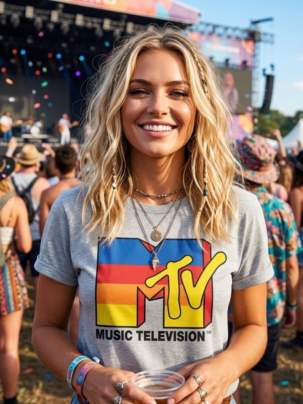 NWT MTV Gray Graphic T-Shirt, Color Block Logo Retro 90’s Style Music Television